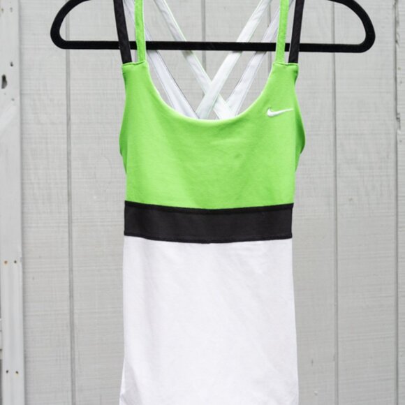 Nike Dri-Fit Tank Top Tennis S Green White Athletic Workout - Picture 3 of 8